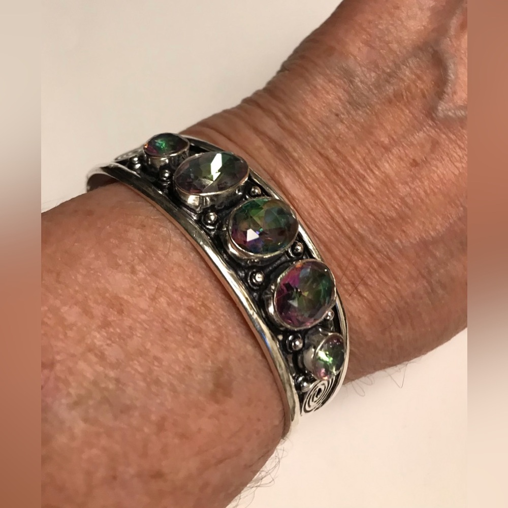 Mystic Topaz Stamped 925 Sterling Silver Cuff Bracelet
